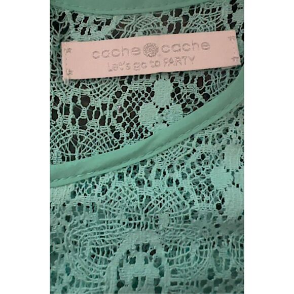 Cache Cache Lightweight Lace Embroidery Chiffon Aqua Color Blouse, Top - Size 1 - Picture 5 of 9